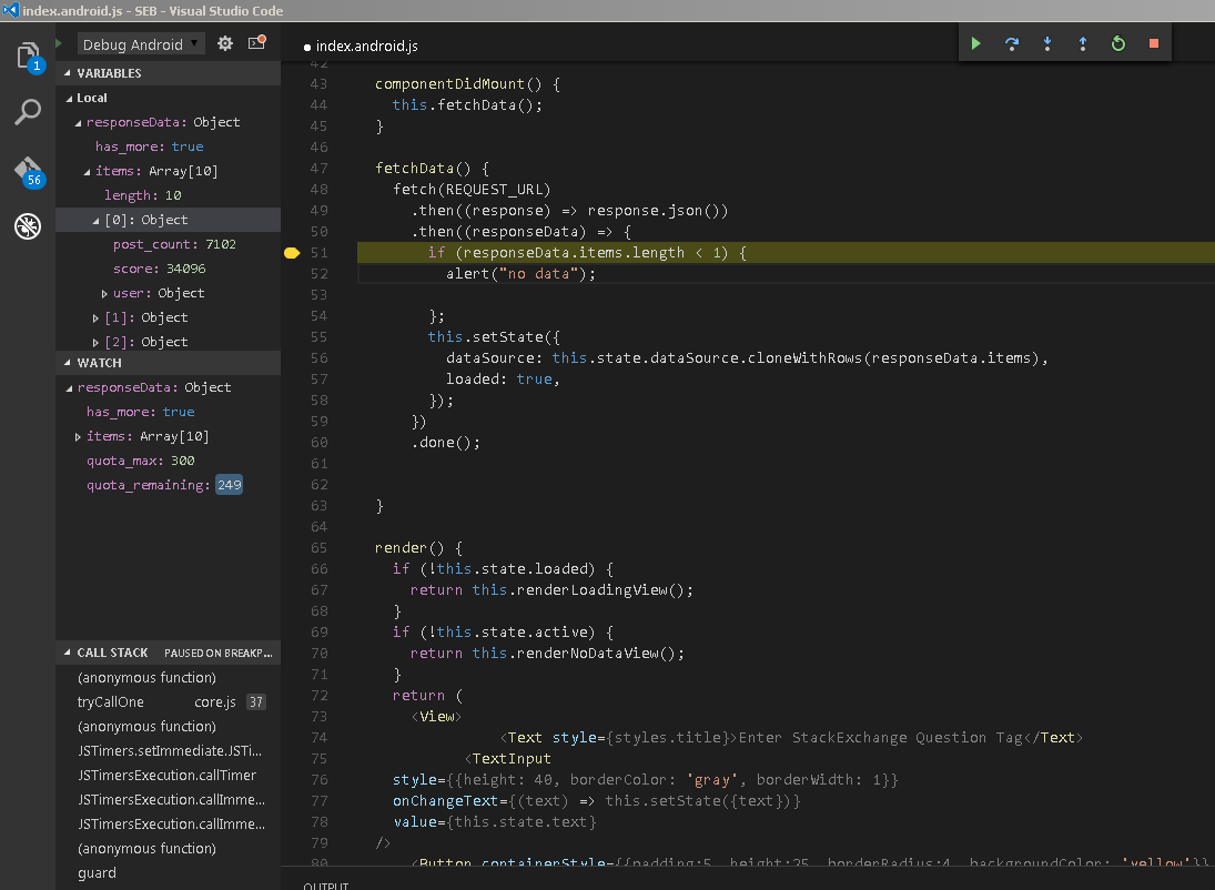 Android debugging build. Visual Studio code Android. Окно отладки в Android Studio. Vs code отладка с андроида. Visual Studio code React.