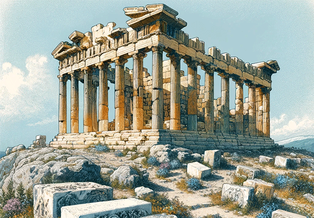 Ancient Greek ruins on a mountaintop