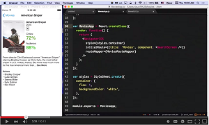 An iOS Xcode project showing a truly native movie app and its JavaScript source code.